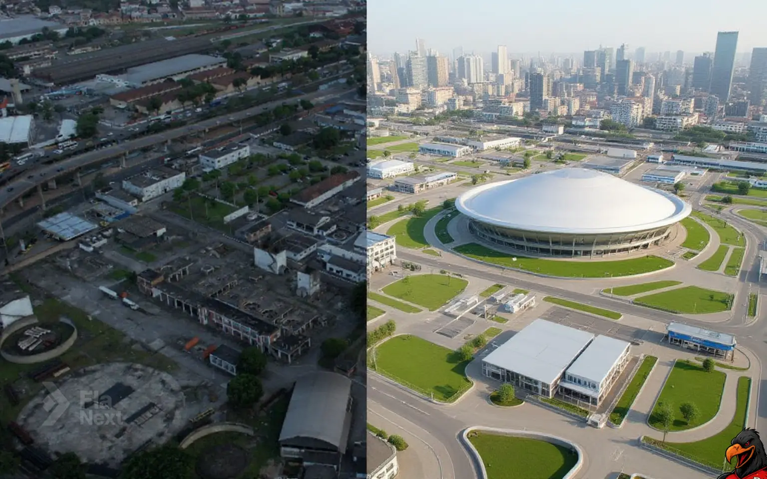 Vista aérea do terreno do Gasômetro no Rio de Janeiro, local do futuro estádio do Flamengo.